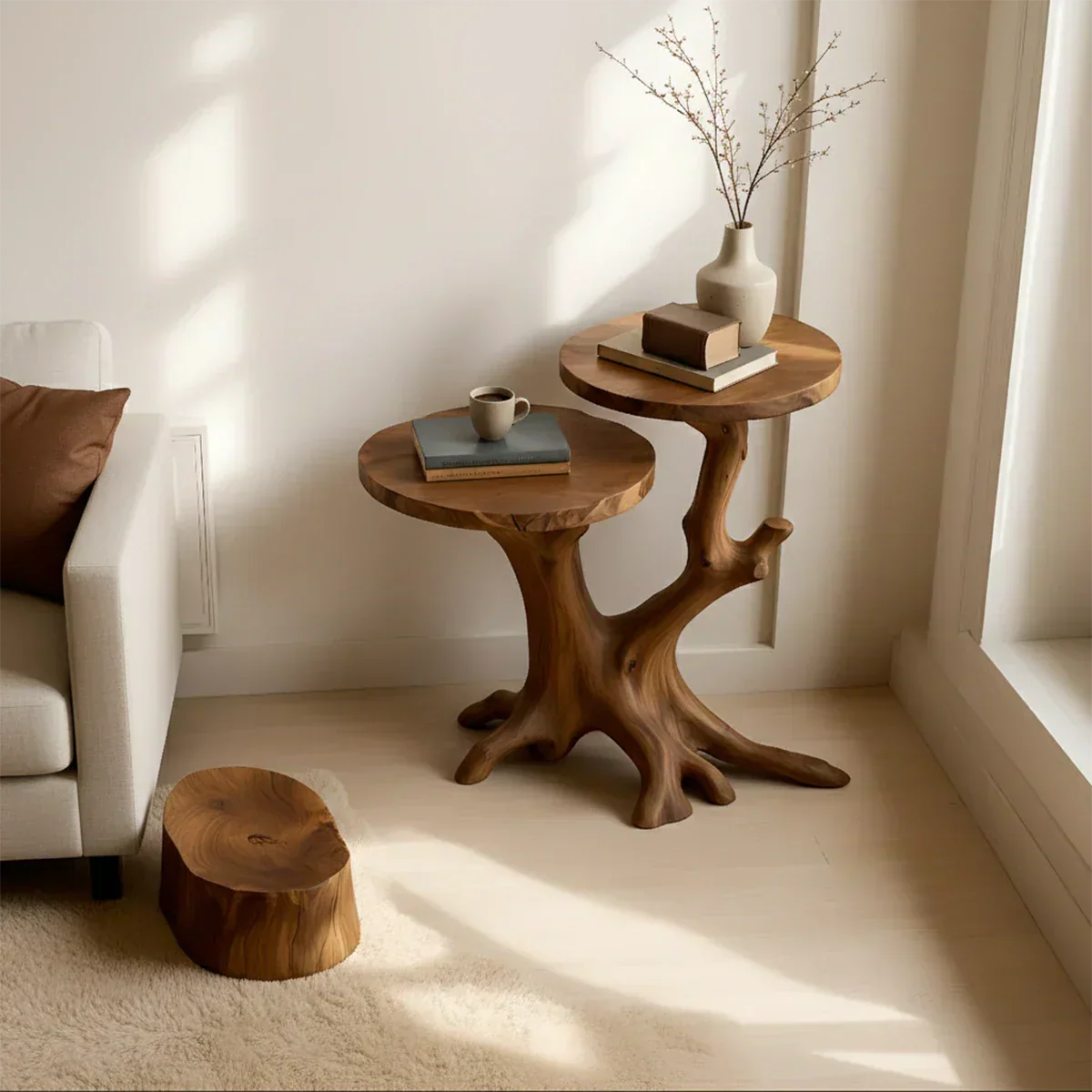 Solid Wood Accent Table – Modern Sculptural Branchform Twin Design - Rustiracraft