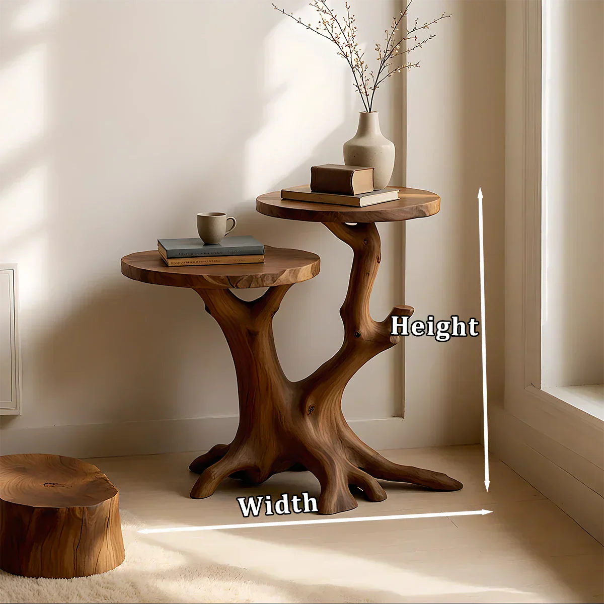 Solid Wood Accent Table – Modern Sculptural Branchform Twin Design - Rustiracraft