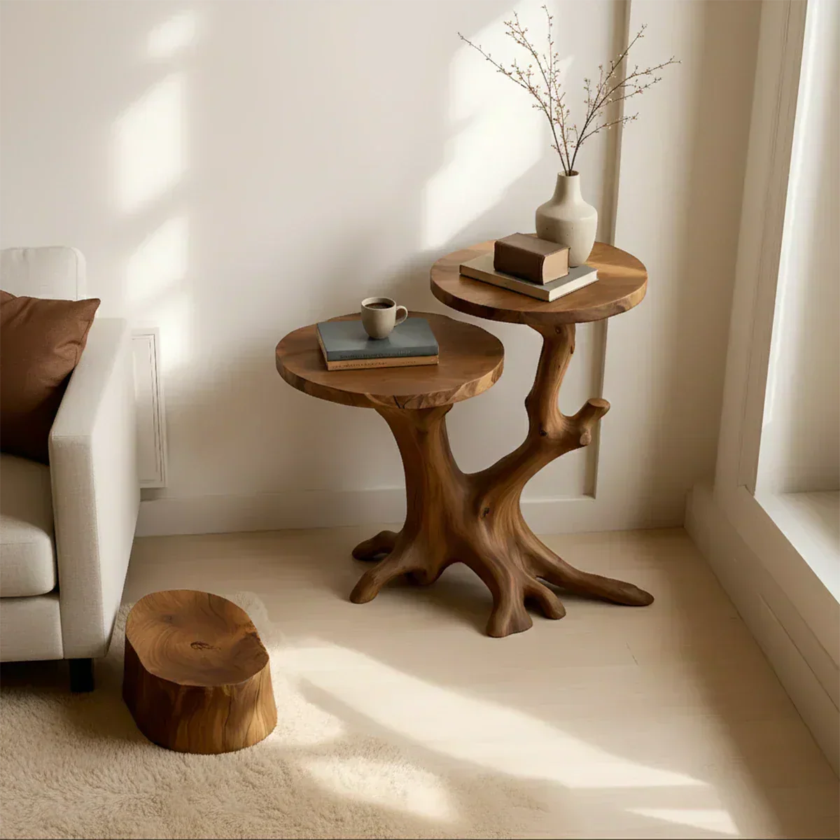Solid Wood Accent Table – Modern Sculptural Branchform Twin Design - Rustiracraft