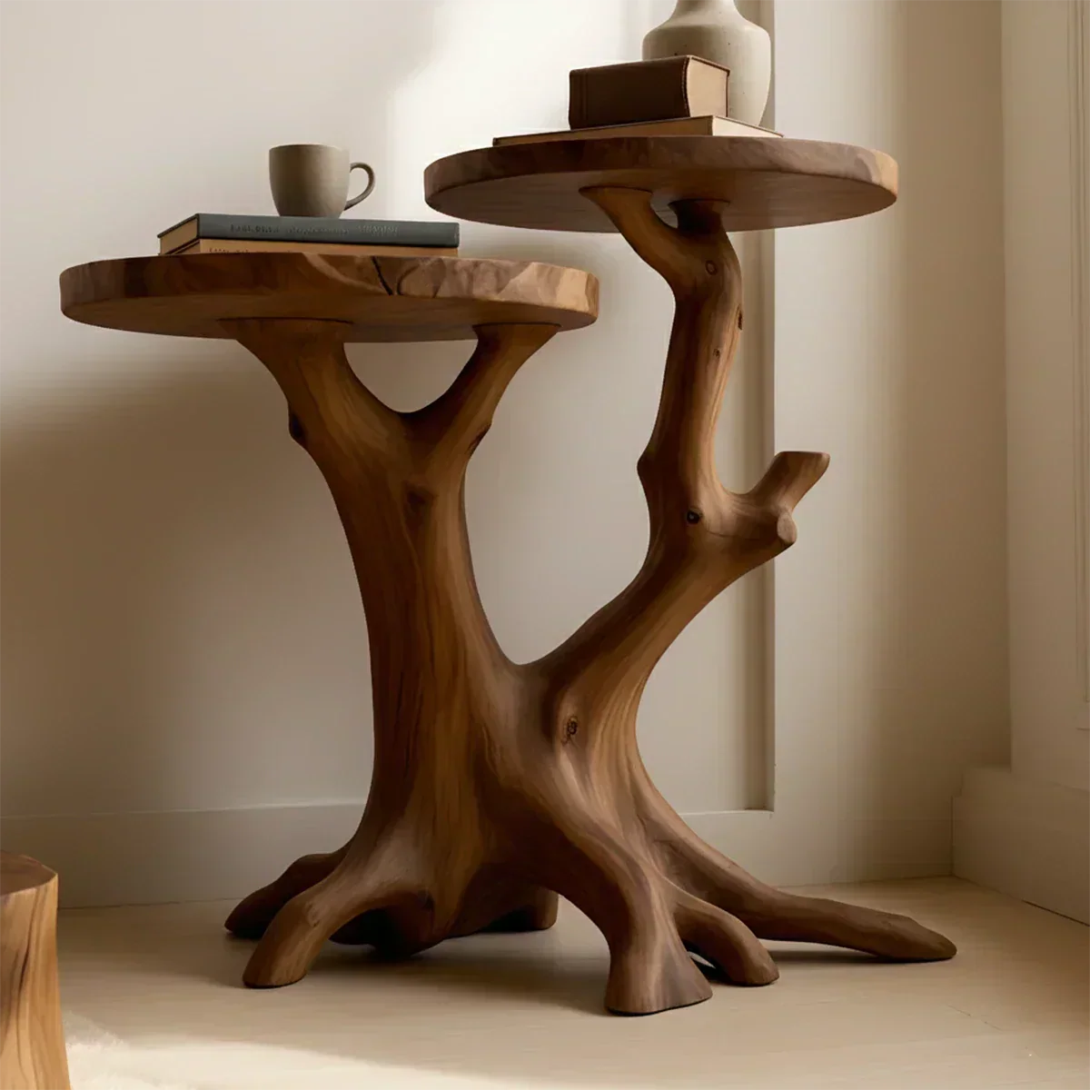 Solid Wood Accent Table – Modern Sculptural Branchform Twin Design - Rustiracraft
