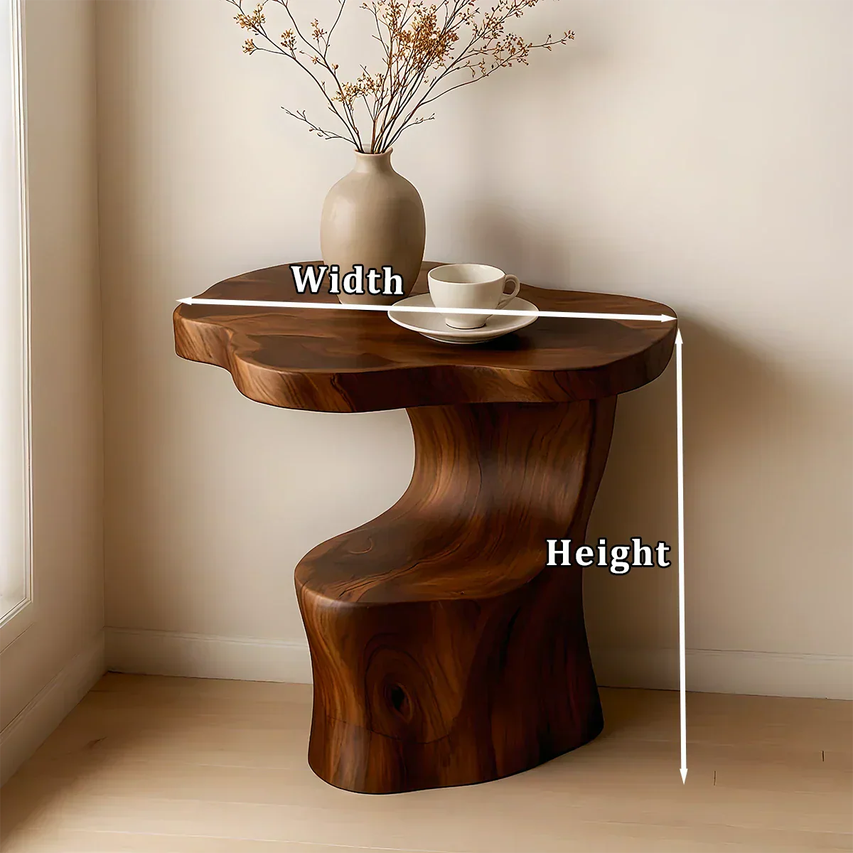 Solid Wood Accent Table – Modern Sculptural Flowform - Rustiracraft