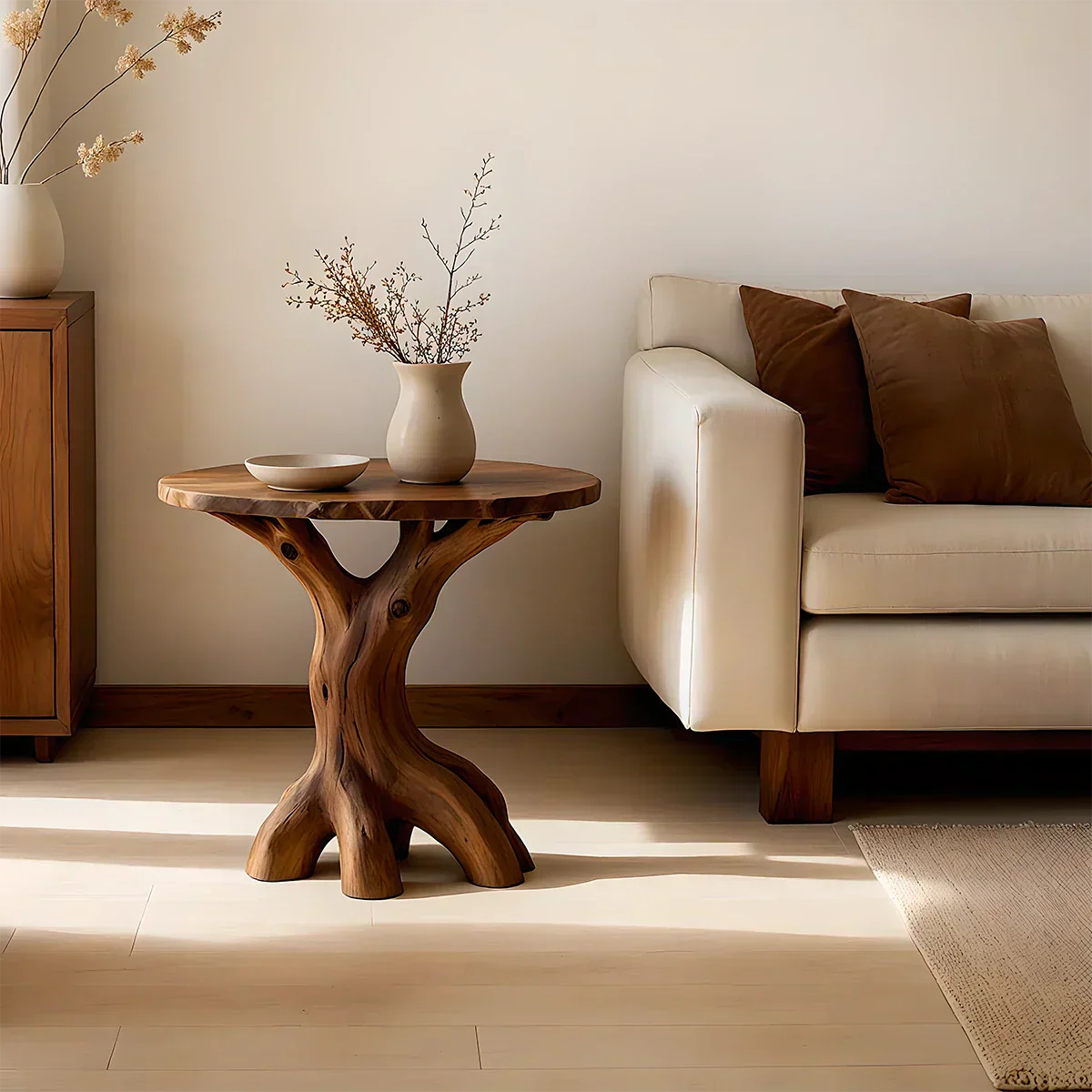 Solid Wood Accent Table – Modern Sculptural Rootform Design - Rustiracraft