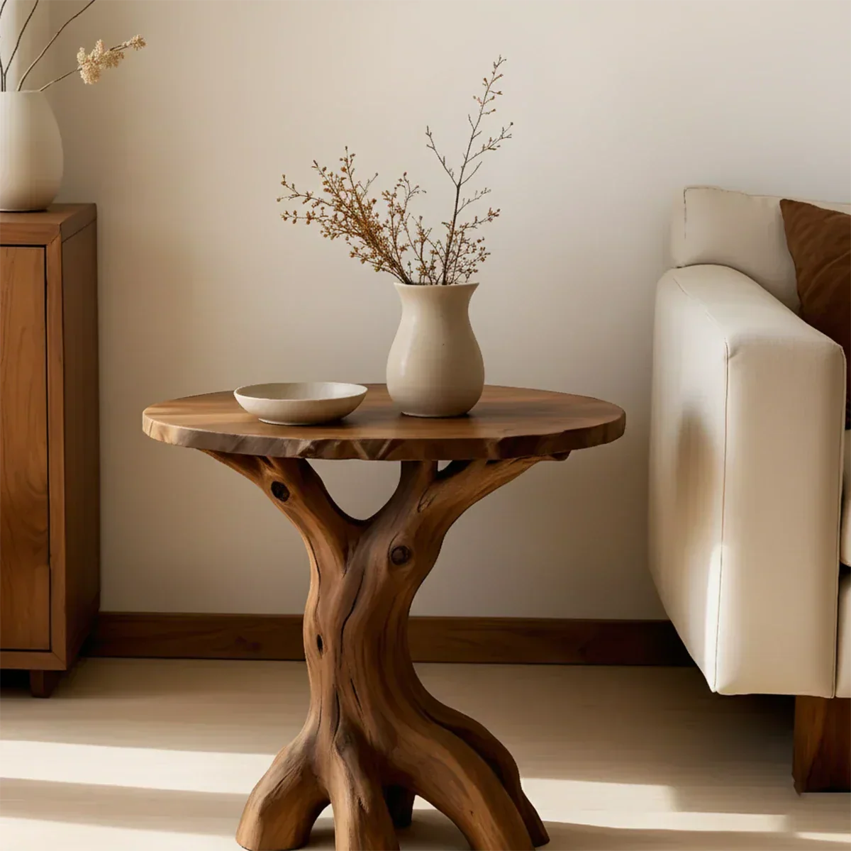 Solid Wood Accent Table – Modern Sculptural Rootform Design - Rustiracraft