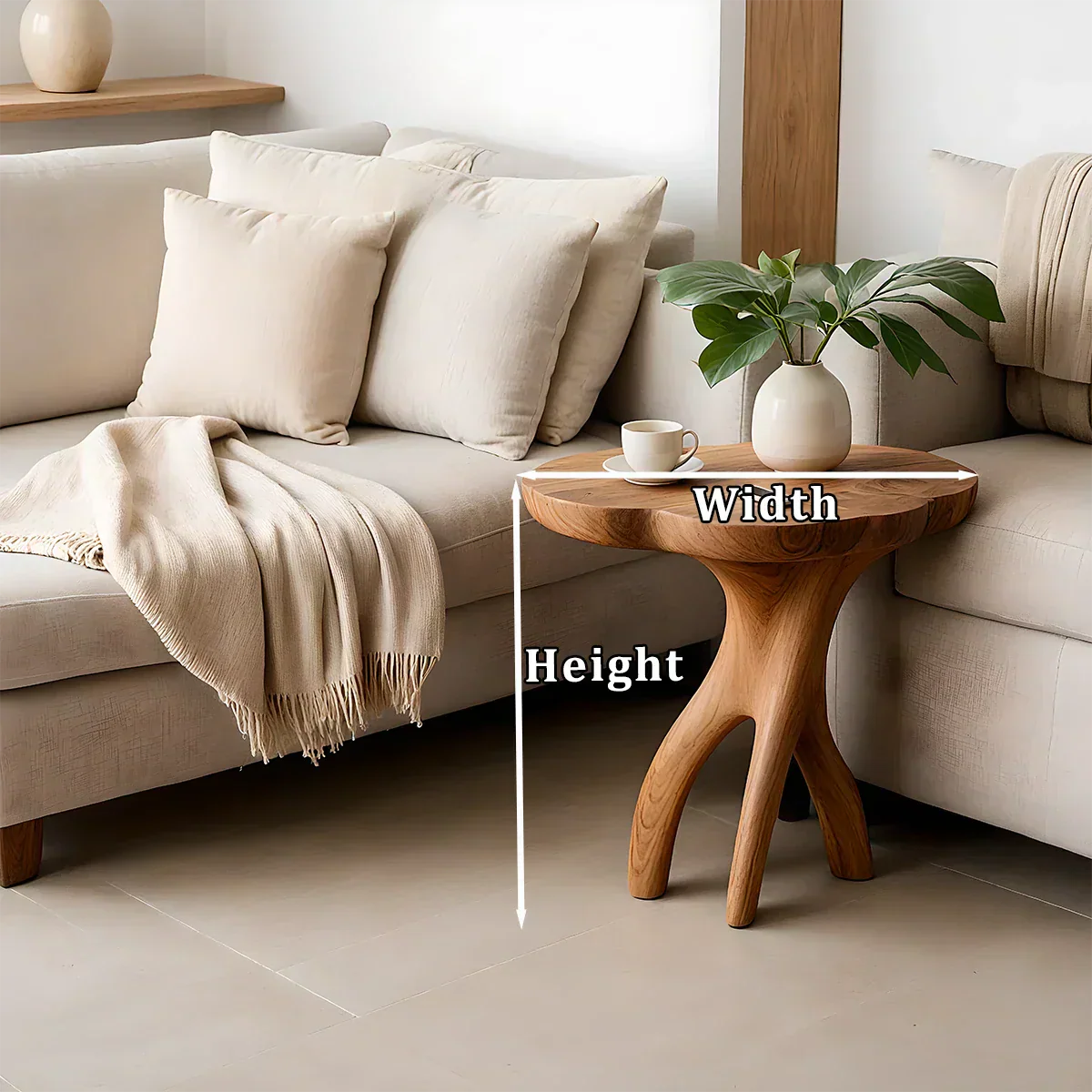 Solid Wood Accent Table – Modern Sculptural Tri-Branch Design - Rustiracraft