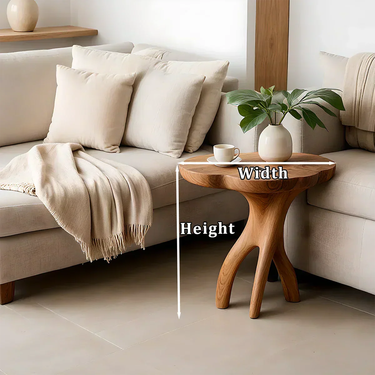 Solid Wood Accent Table – Modern Sculptural Tri-Branch Design - Rustiracraft