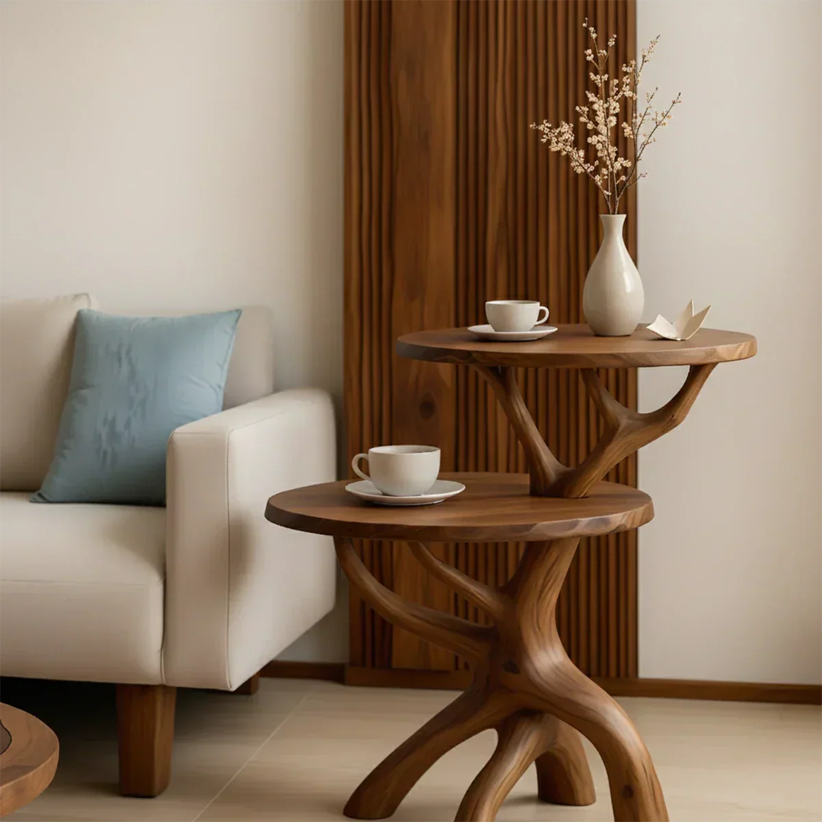 Solid Wood Accent Table Set – Modern Sculptural Branchform Design - Rustiracraft