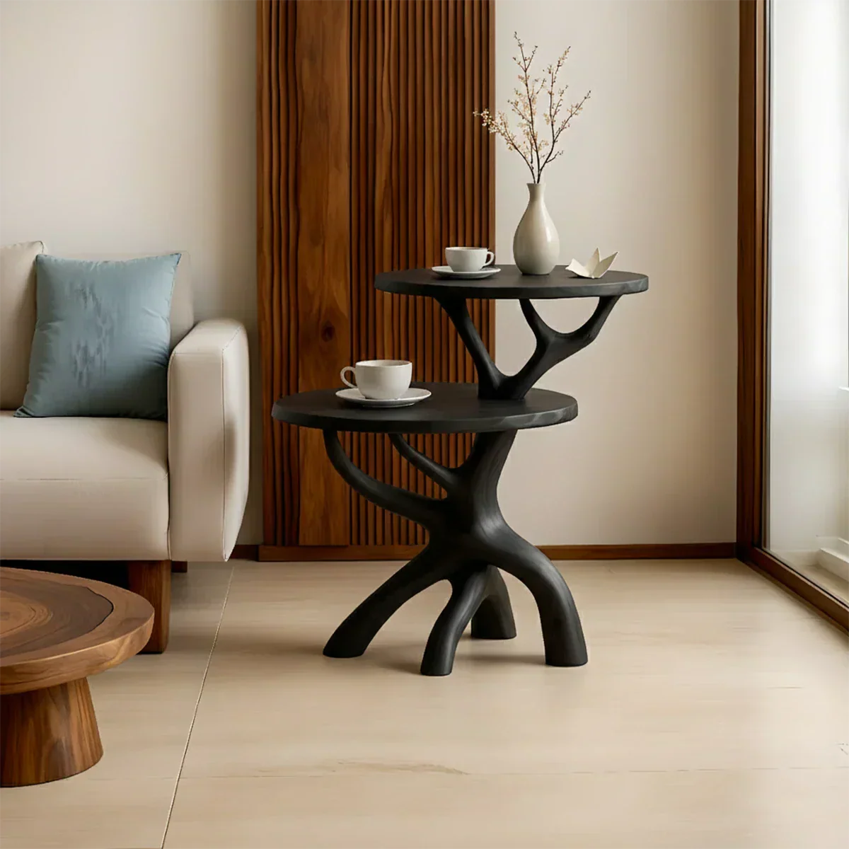 Solid Wood Accent Table Set – Modern Sculptural Branchform Design - Rustiracraft