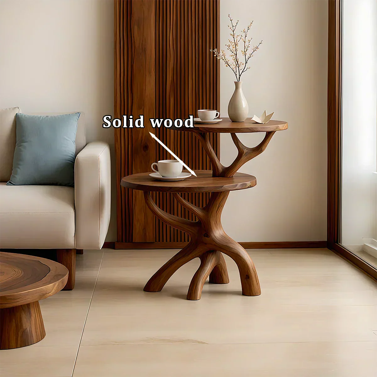 Solid Wood Accent Table Set – Modern Sculptural Branchform Design - Rustiracraft