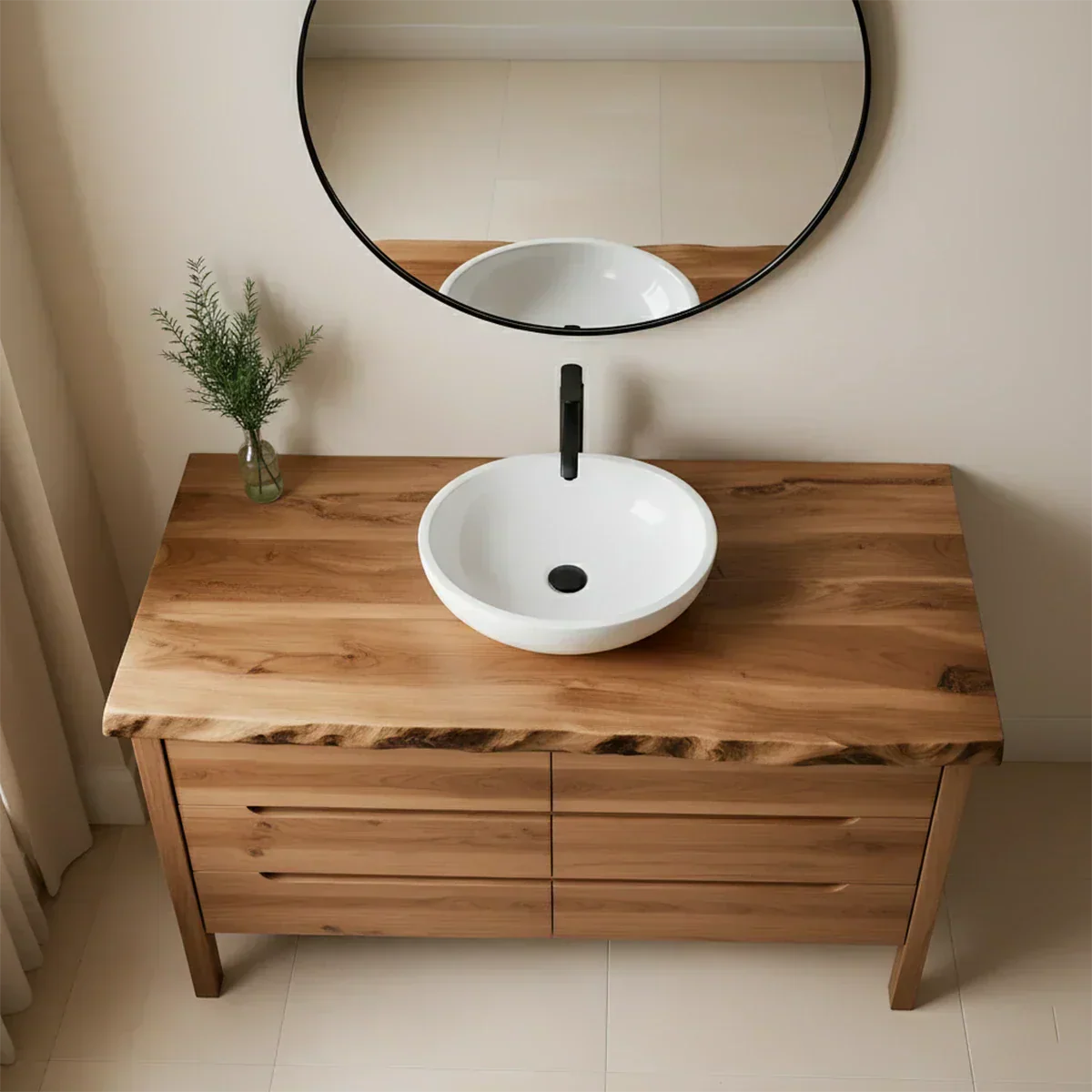 Solid Wood Bathroom Vanity with Live-Edge Countertop - Rustiracraft