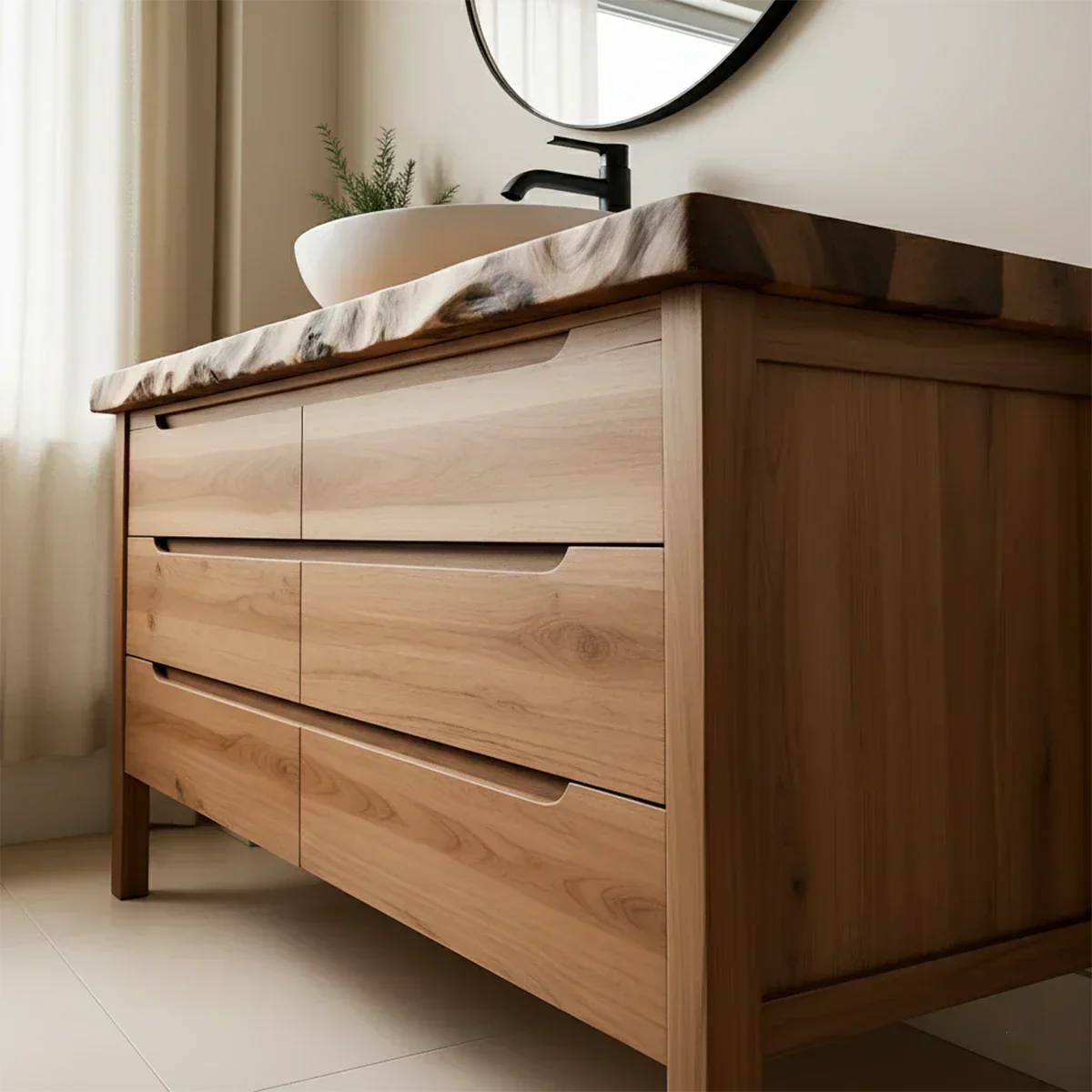 Solid Wood Bathroom Vanity with Live-Edge Countertop - Rustiracraft