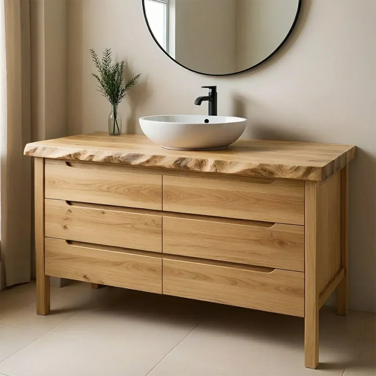 Solid Wood Bathroom Vanity with Live-Edge Countertop - Rustiracraft