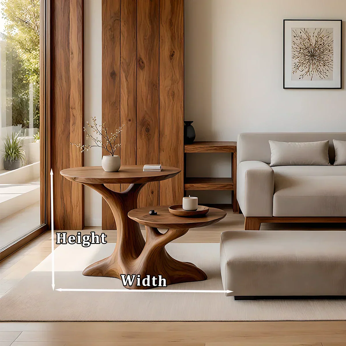 Solid Wood Center Table Set – Modern Sculptural Rooted Branchform Design - Rustiracraft