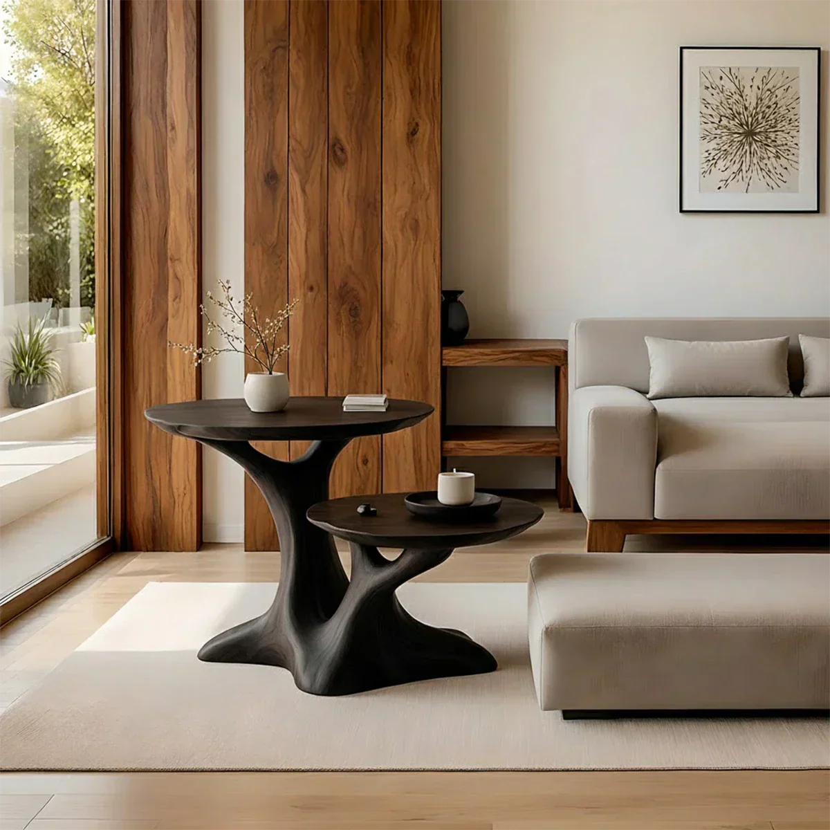 Solid Wood Center Table Set – Modern Sculptural Rooted Branchform Design - Rustiracraft