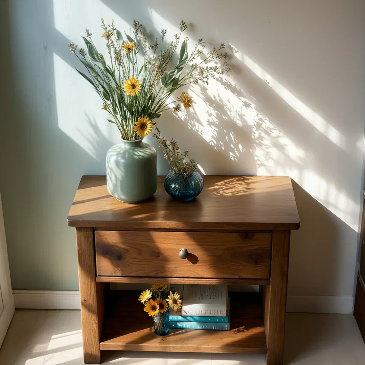 Solid Wood Classic Nightstand with Drawer & Open Shelf - Rustiracraft
