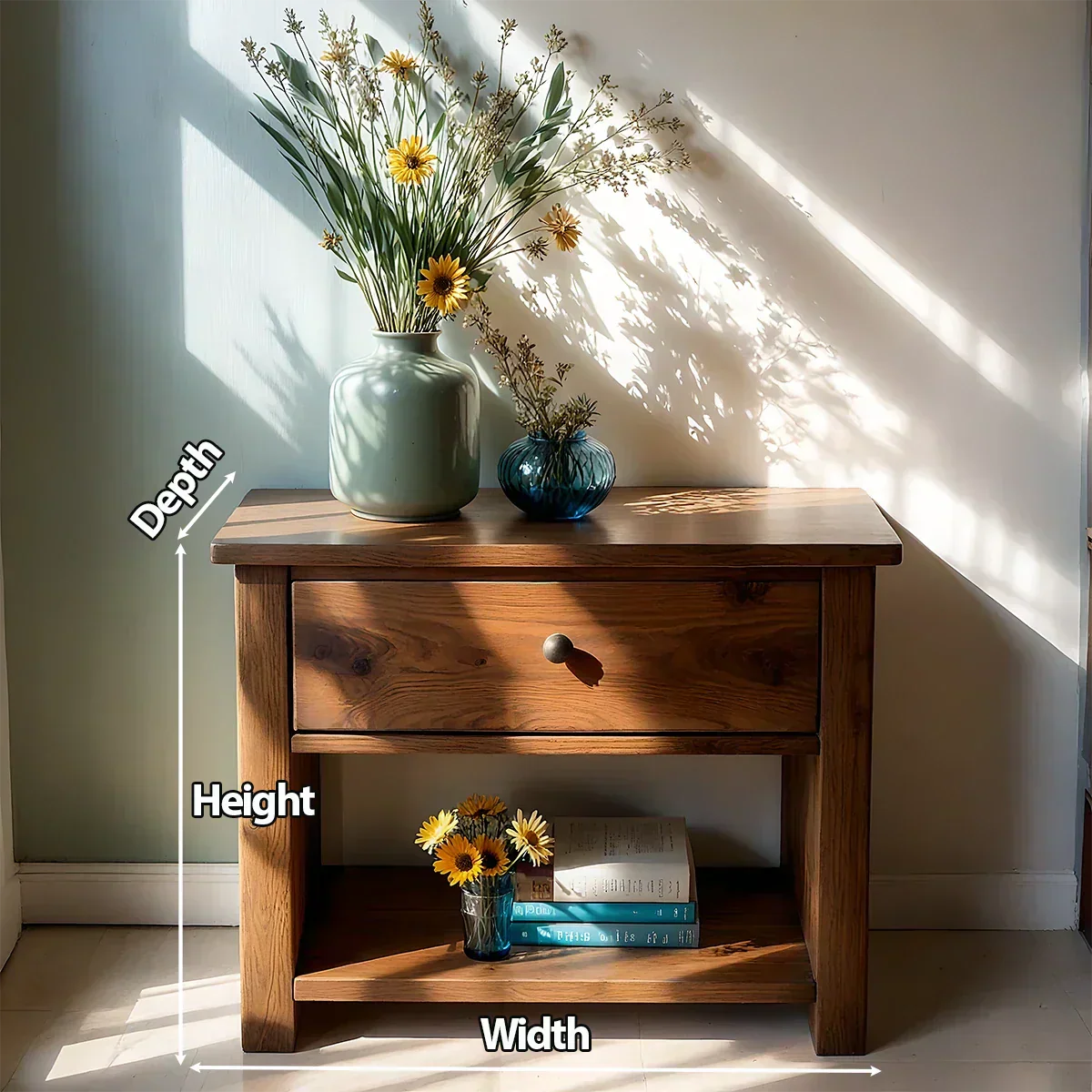 Solid Wood Classic Nightstand with Drawer & Open Shelf - Rustiracraft