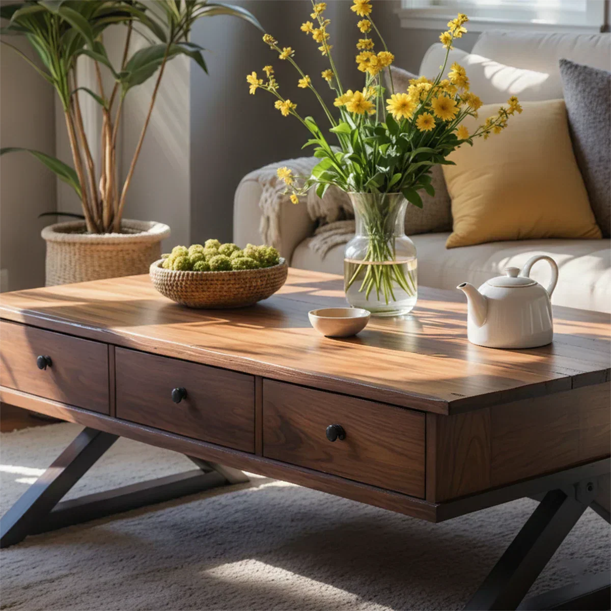 Solid Wood Coffee Table with Drawers – Minimalist Storage Coffee Table - Rustiracraft