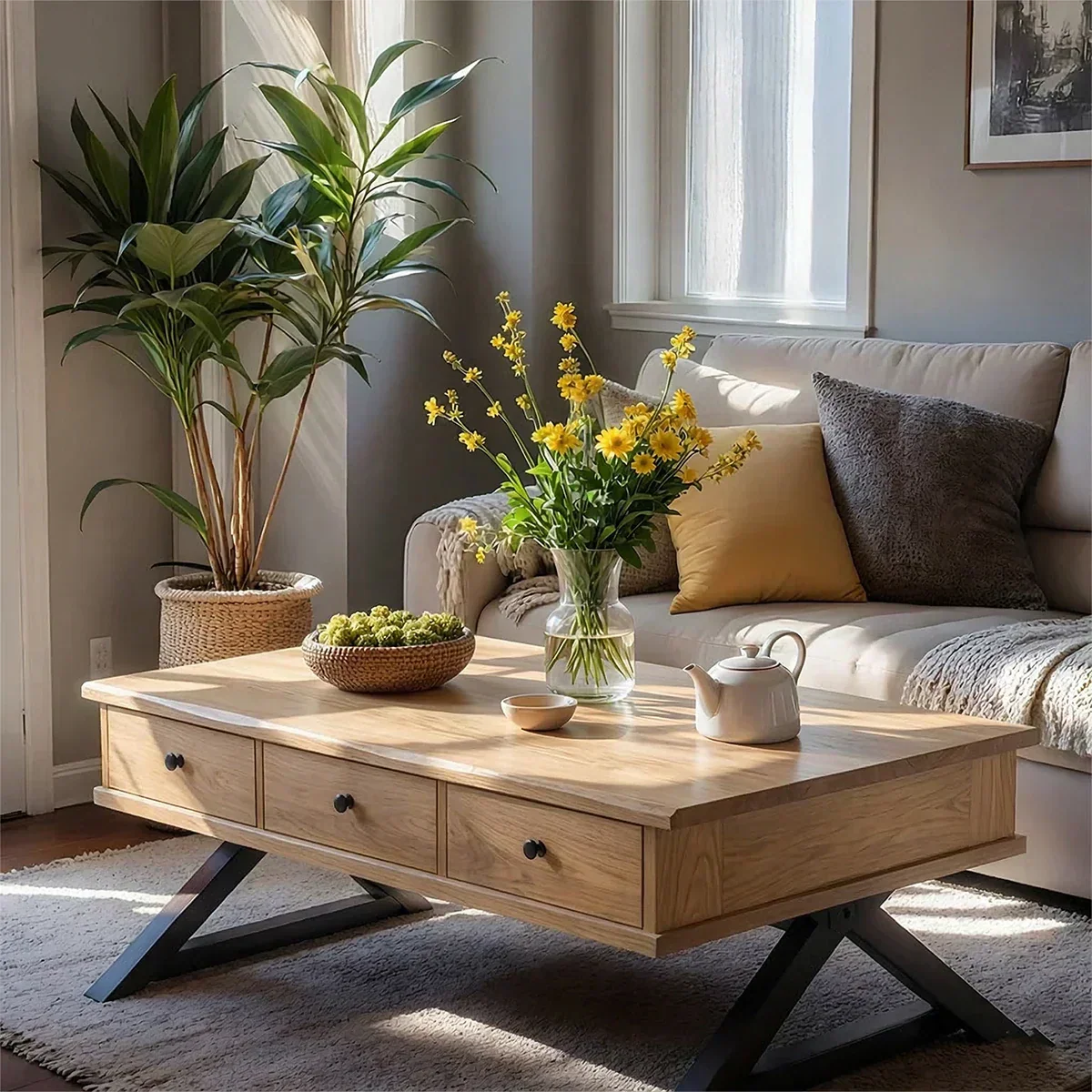 Solid Wood Coffee Table with Drawers – Minimalist Storage Coffee Table - Rustiracraft
