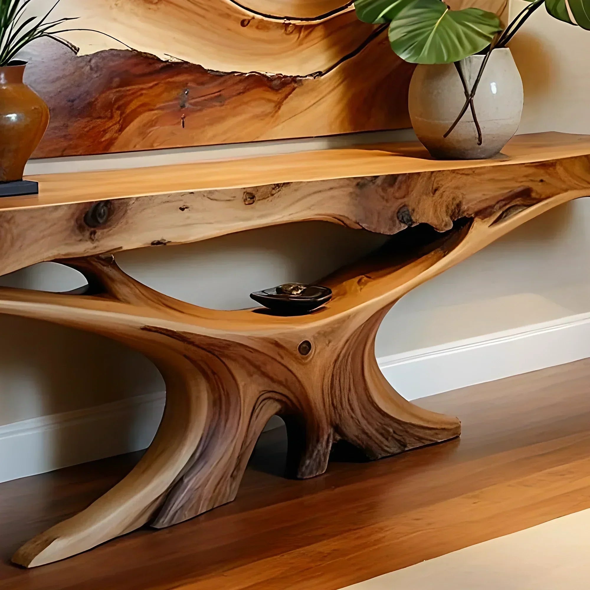 Solid Wood Console Table with Live Edge Design - Rustiracraft