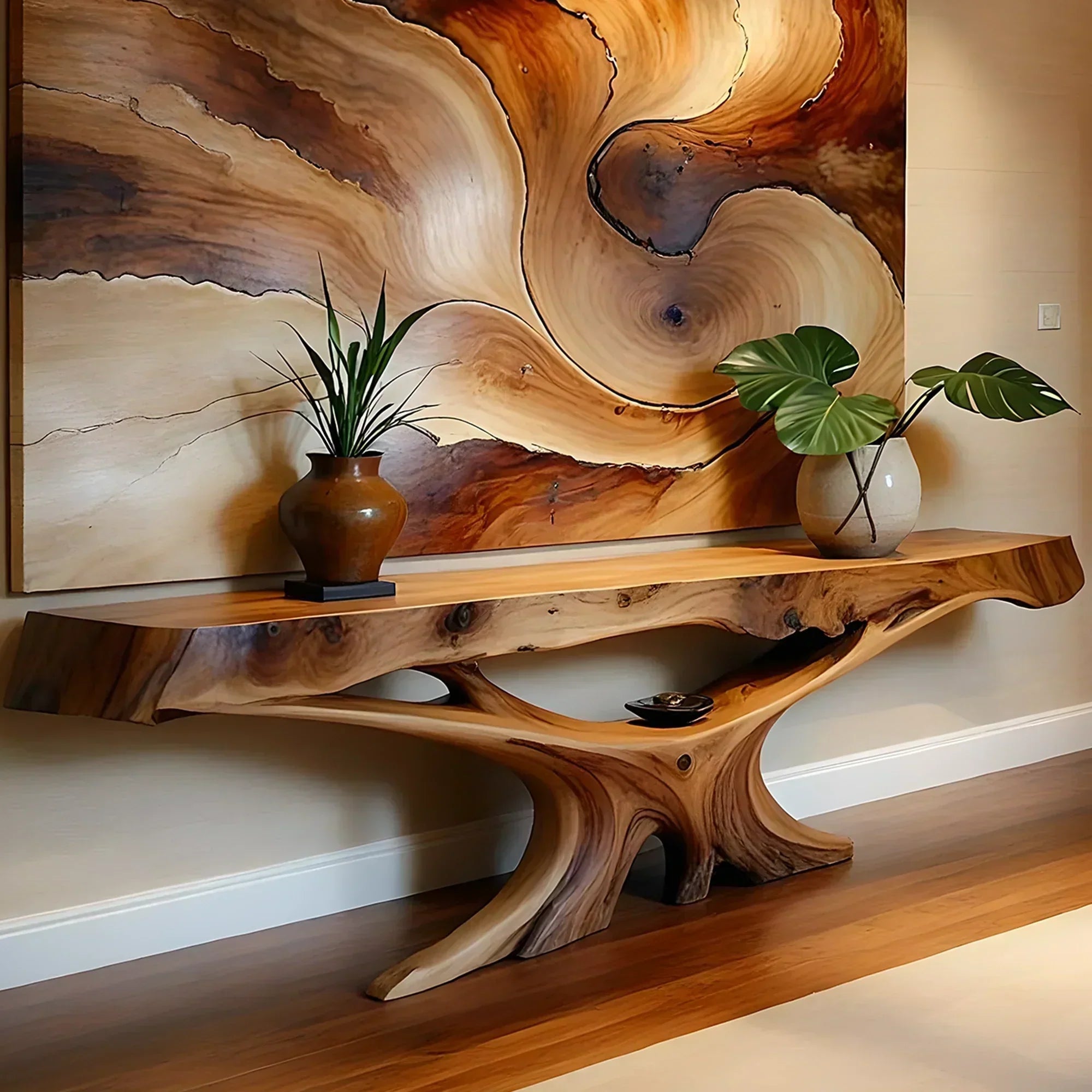Solid Wood Console Table with Live Edge Design - Rustiracraft