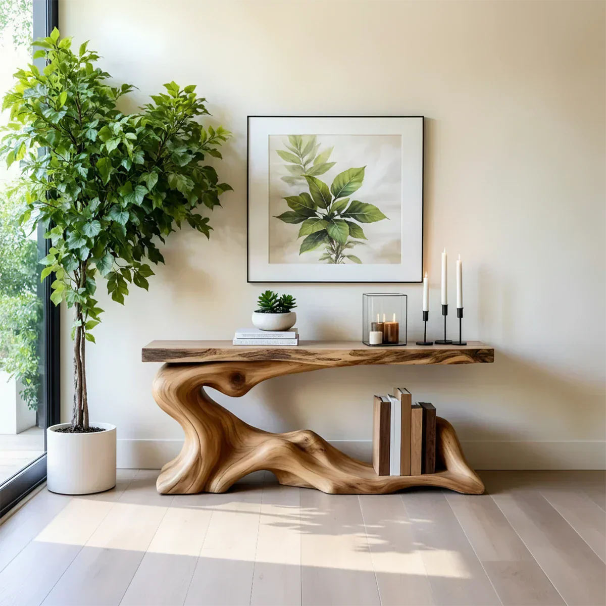 Solid Wood Console Table with Sculpted Wave-Form Base - Rustiracraft