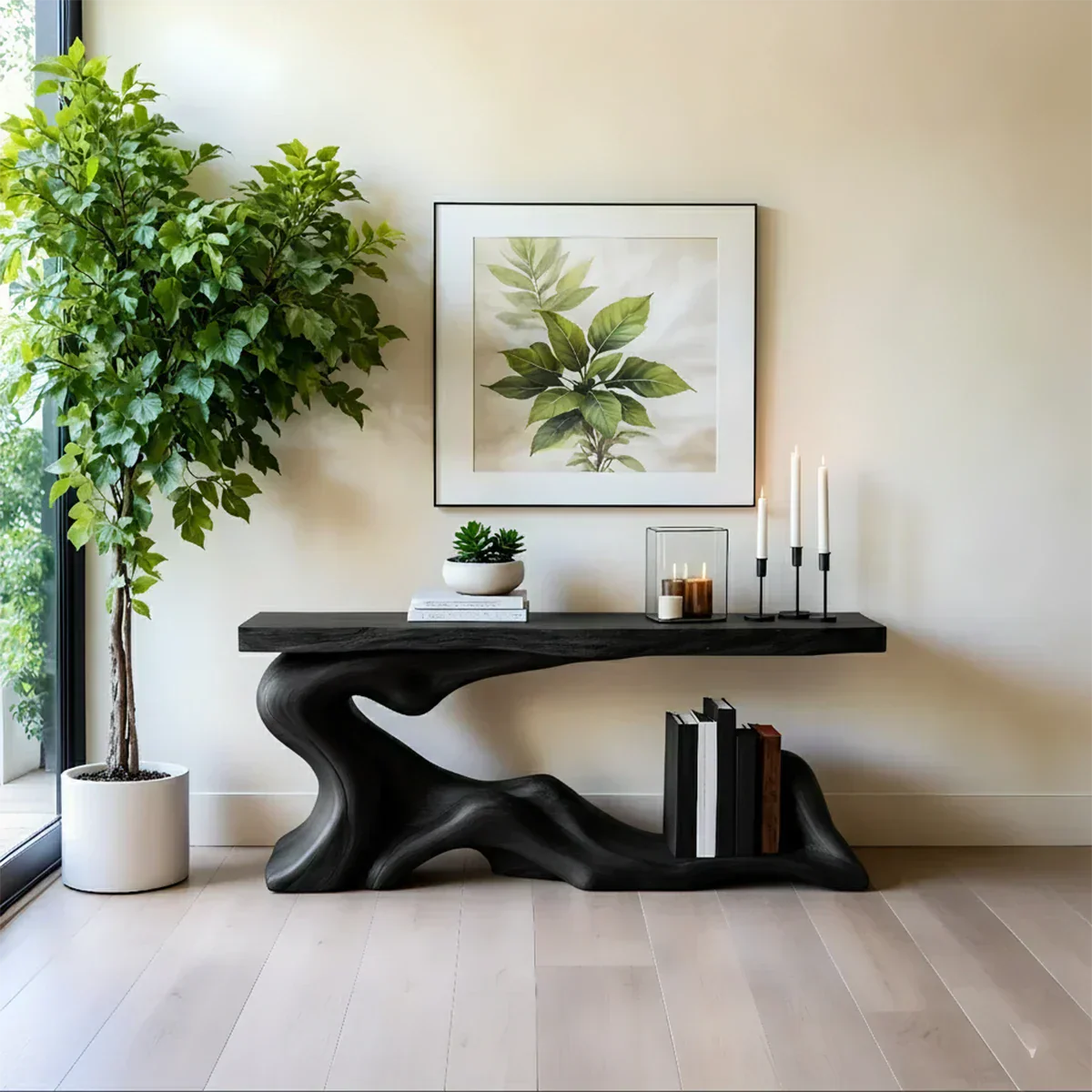 Solid Wood Console Table with Sculpted Wave-Form Base - Rustiracraft