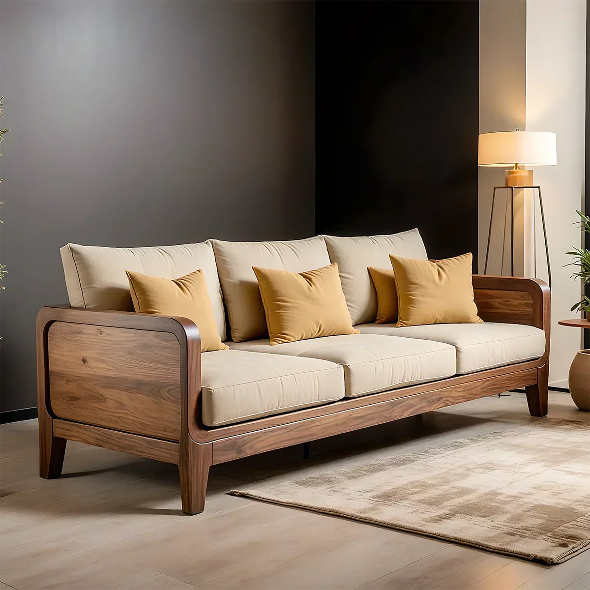 Solid Wood Cotton Fabric Sofa – Modern Minimalist Design - Rustiracraft