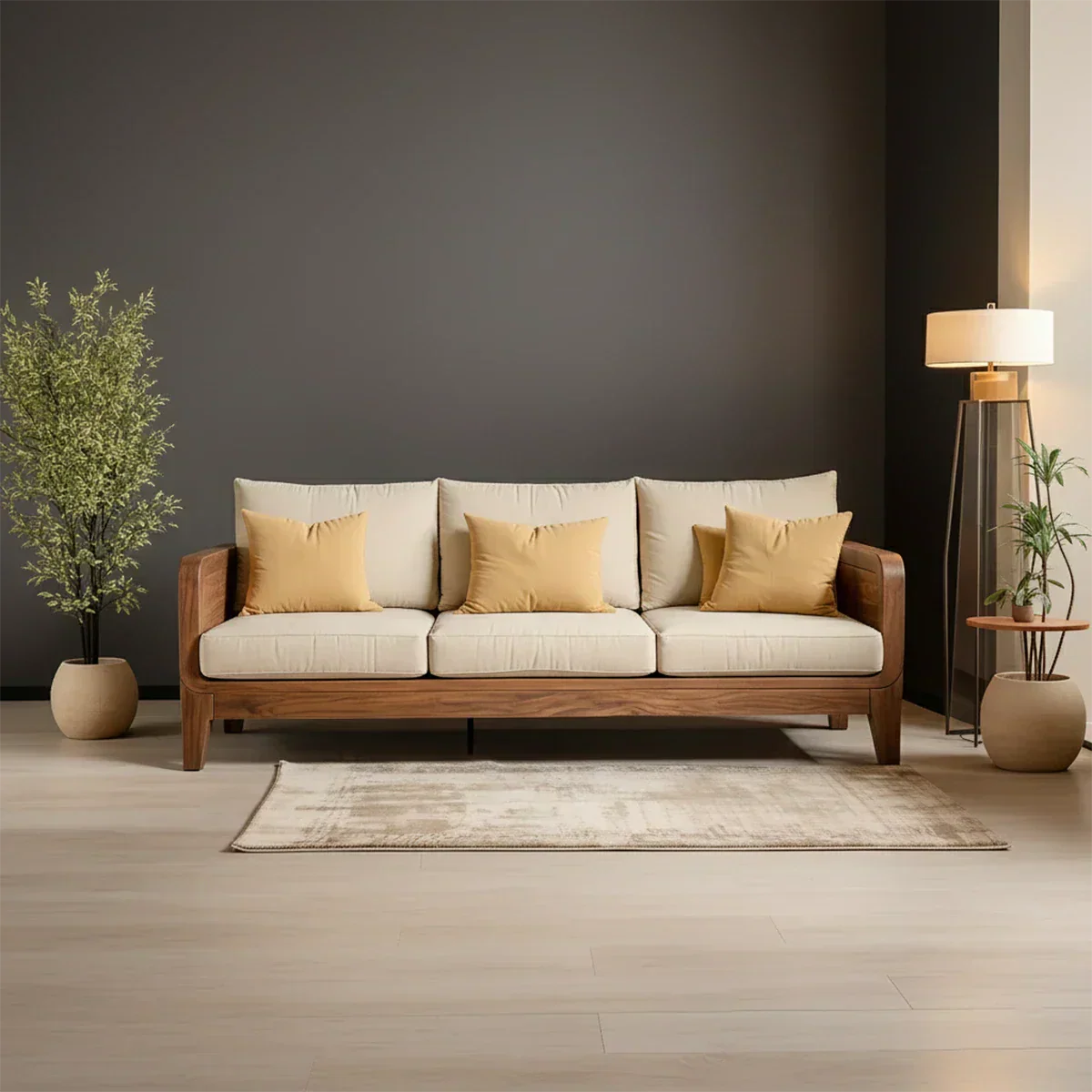Solid Wood Cotton Fabric Sofa – Modern Minimalist Design - Rustiracraft