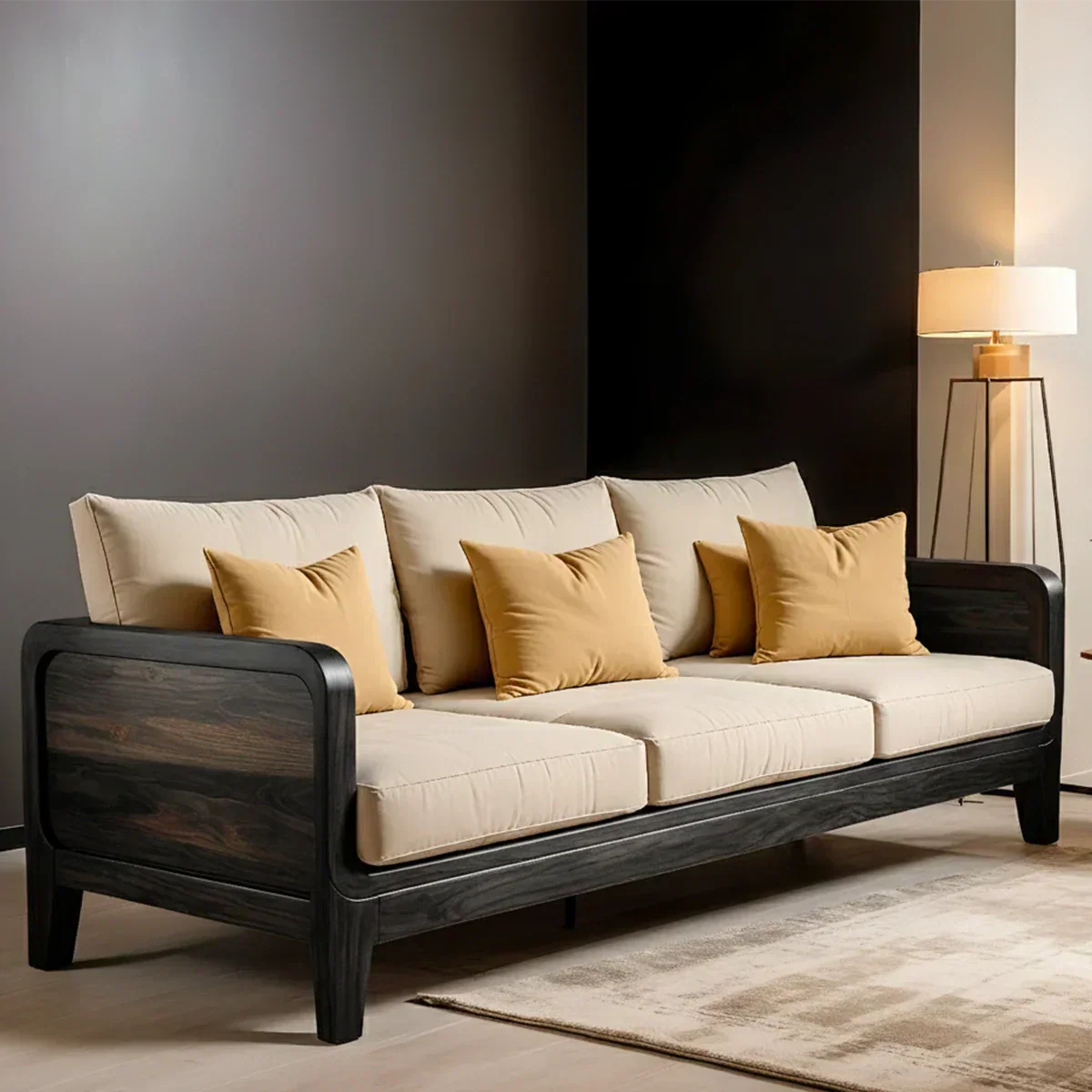 Solid Wood Cotton Fabric Sofa – Modern Minimalist Design - Rustiracraft