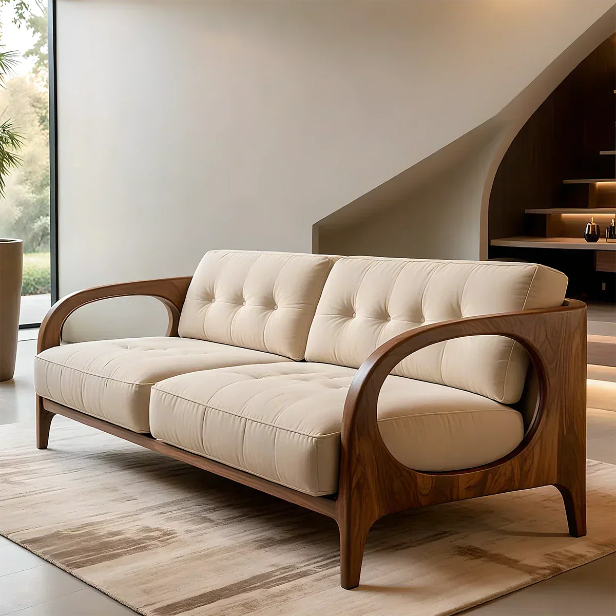 Solid Wood Cotton Fabric Sofa – Modern Rustic Design - Rustiracraft