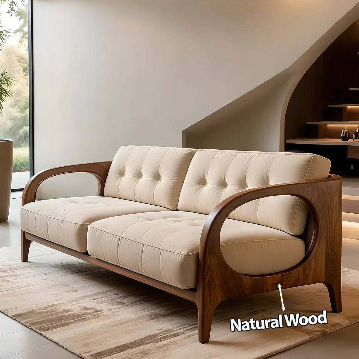 Solid Wood Cotton Fabric Sofa – Modern Rustic Design - Rustiracraft