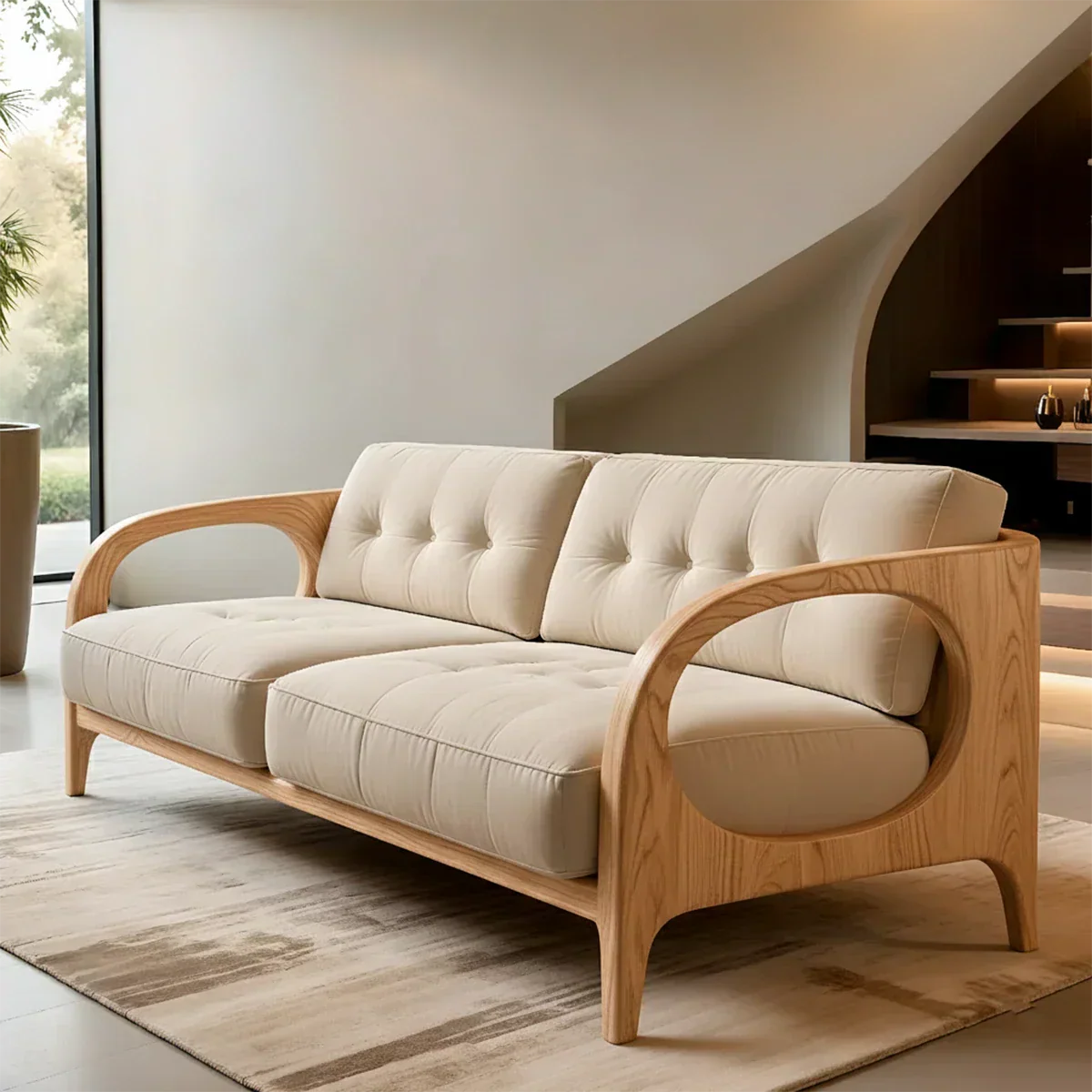 Solid Wood Cotton Fabric Sofa – Modern Rustic Design - Rustiracraft