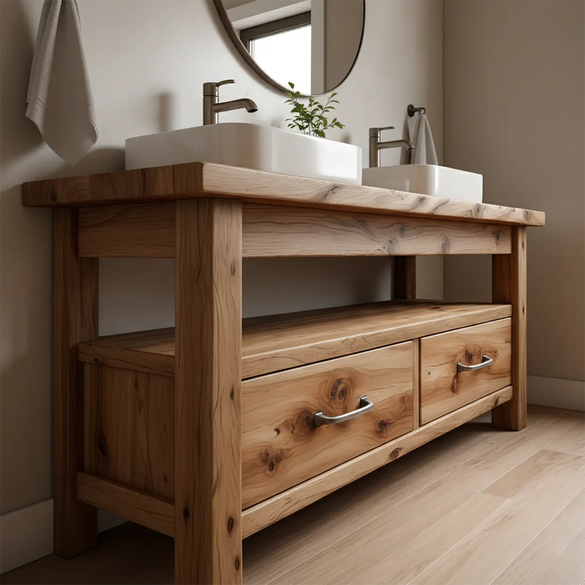 Solid Wood Double Sink Farmhouse Bathroom Vanity with Storage Drawers - Rustiracraft