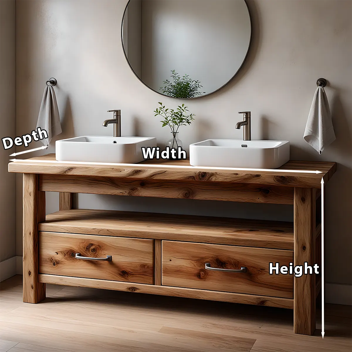 Solid Wood Double Sink Farmhouse Bathroom Vanity with Storage Drawers - Rustiracraft