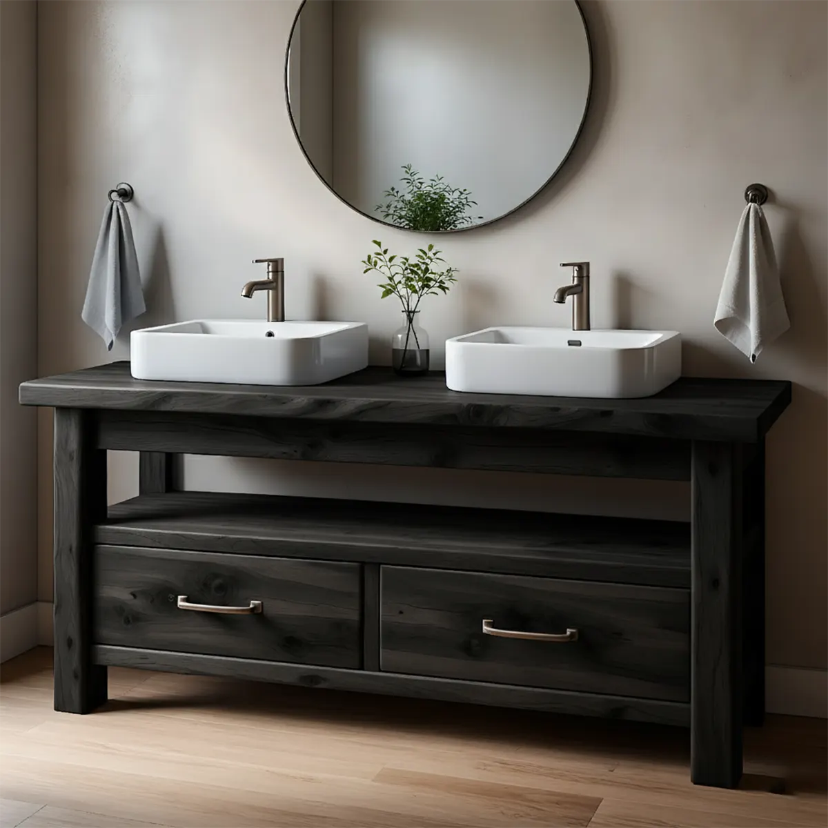 Solid Wood Double Sink Farmhouse Bathroom Vanity with Storage Drawers - Rustiracraft
