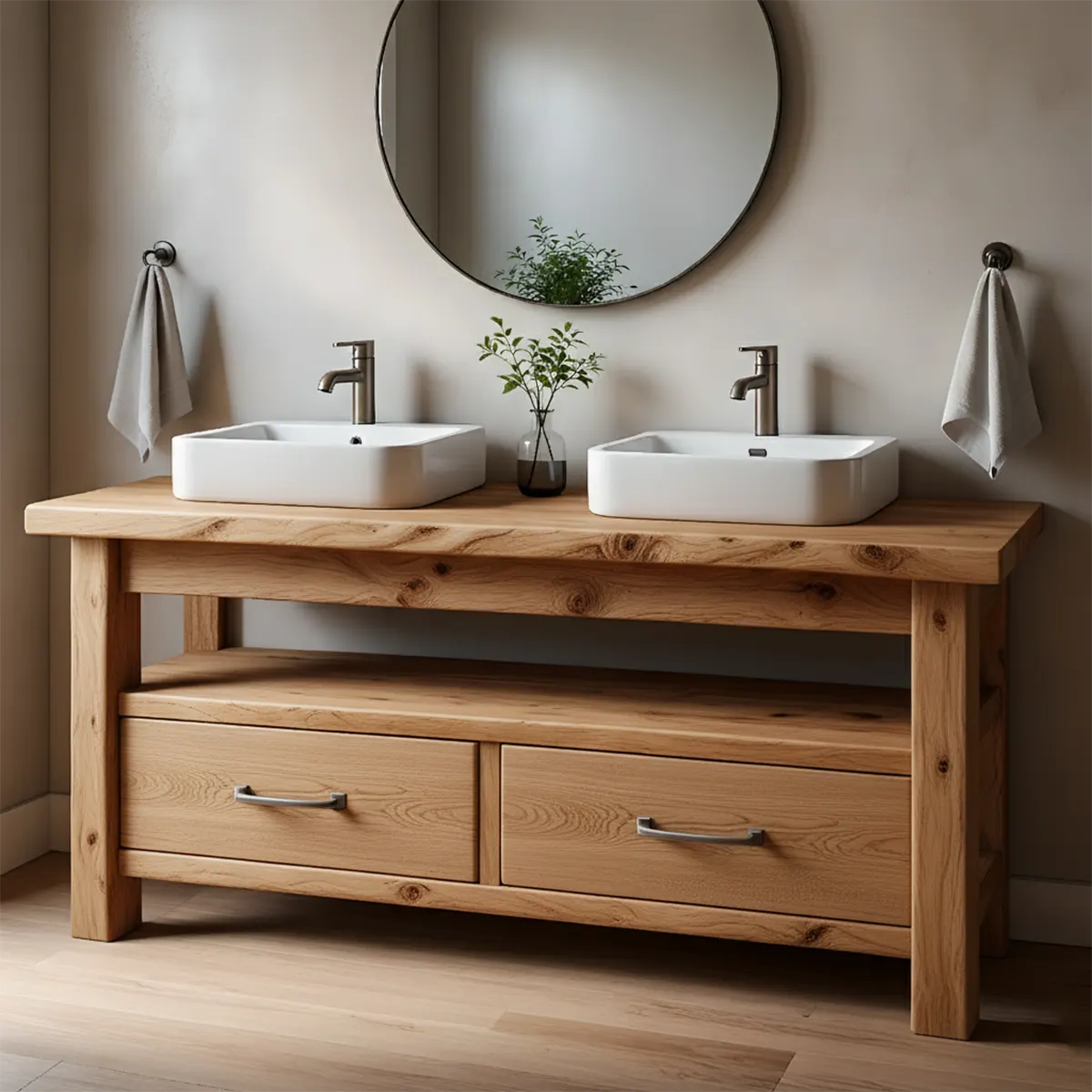 Solid Wood Double Sink Farmhouse Bathroom Vanity with Storage Drawers - Rustiracraft