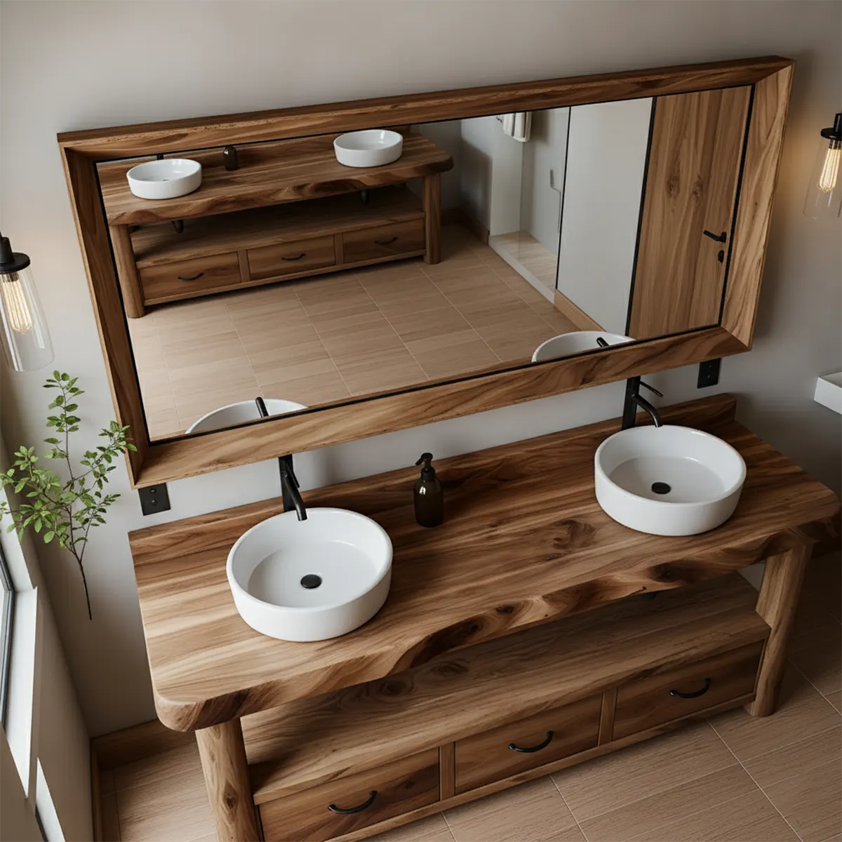 Solid Wood Double Sink Rustic Bathroom Vanity With Live Edge - Rustiracraft