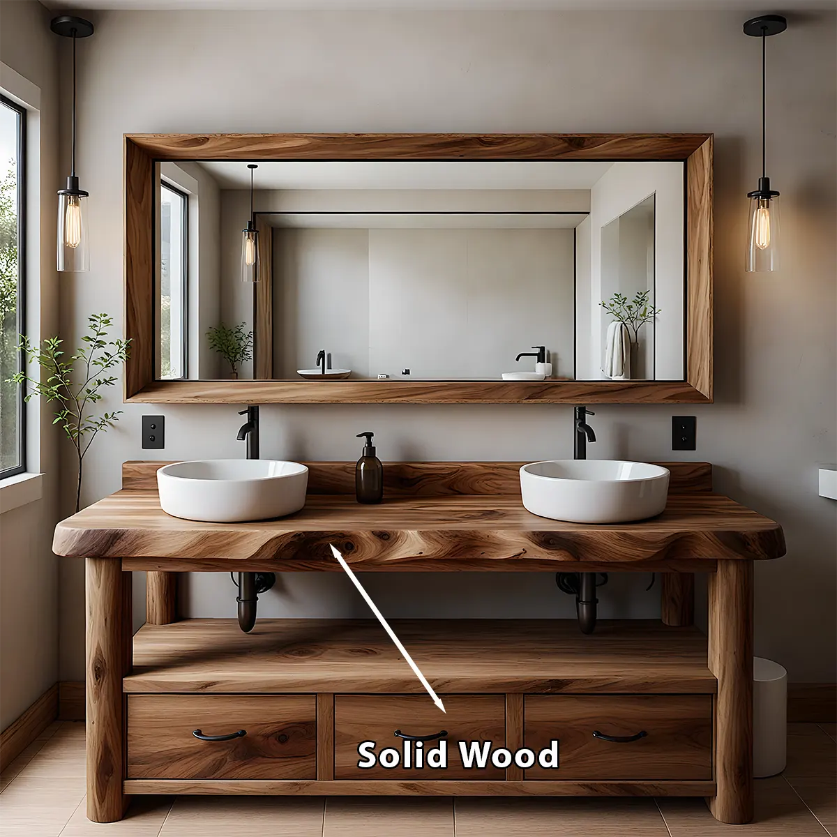 Solid Wood Double Sink Rustic Bathroom Vanity With Live Edge - Rustiracraft