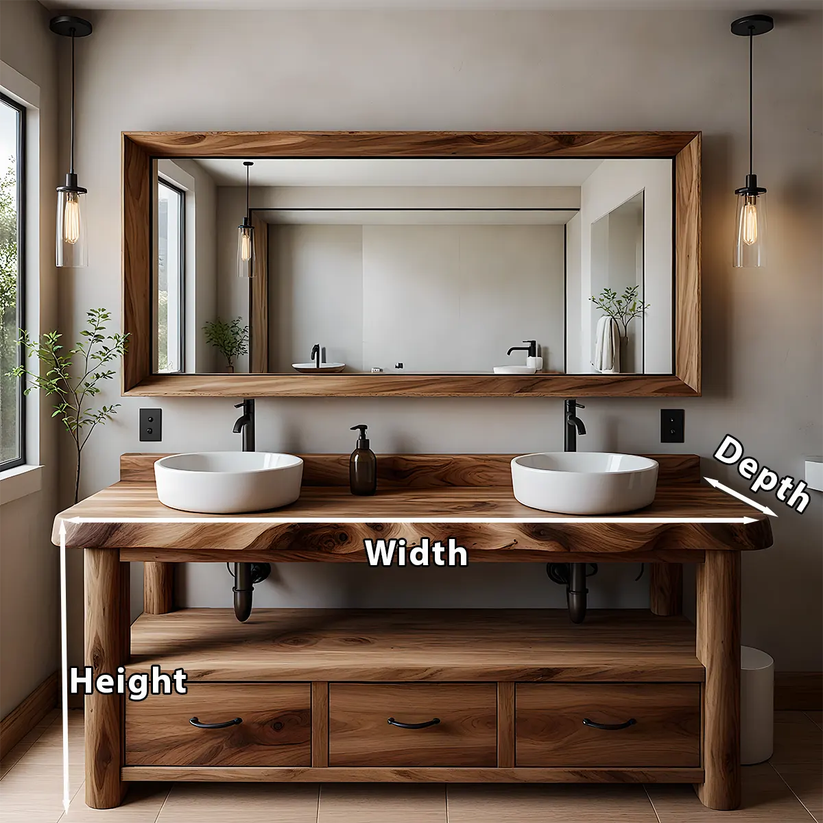 Solid Wood Double Sink Rustic Bathroom Vanity With Live Edge - Rustiracraft