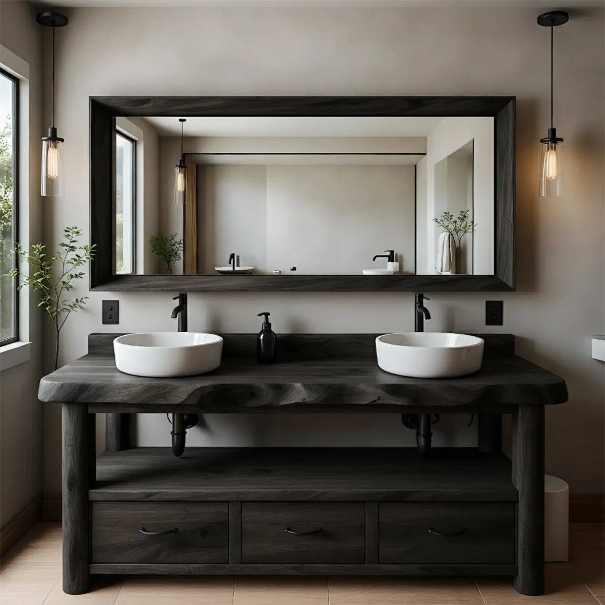 Solid Wood Double Sink Rustic Bathroom Vanity With Live Edge - Rustiracraft