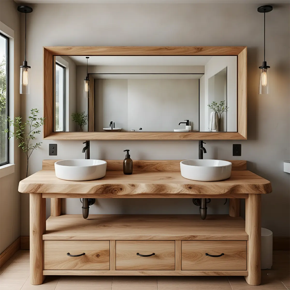 Solid Wood Double Sink Rustic Bathroom Vanity With Live Edge - Rustiracraft