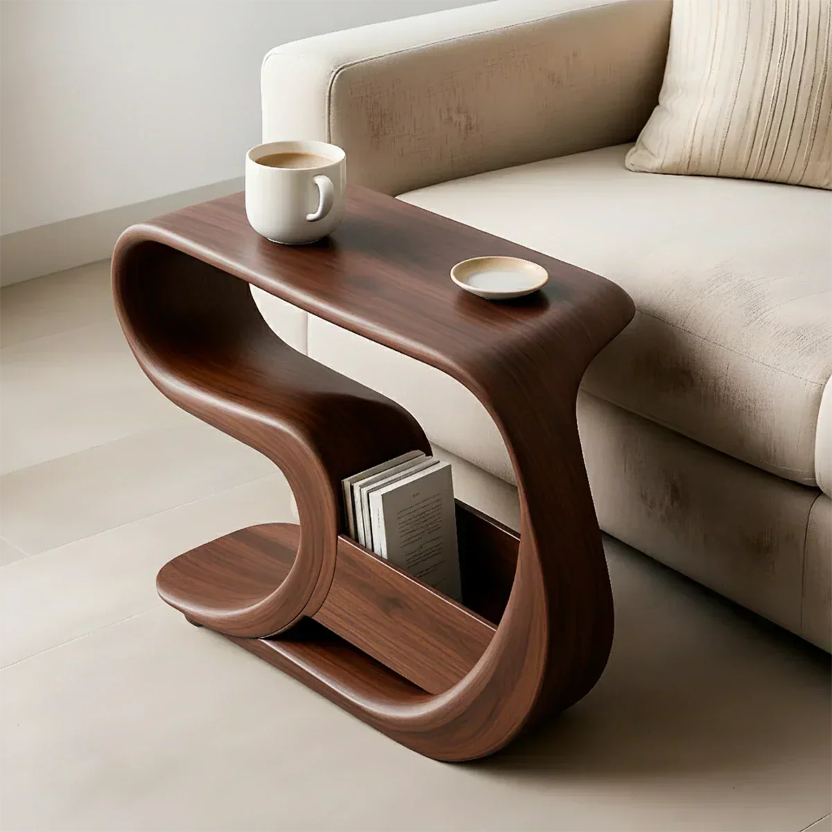 Solid Wood End Table – Modern Rustic Flow - Rustiracraft