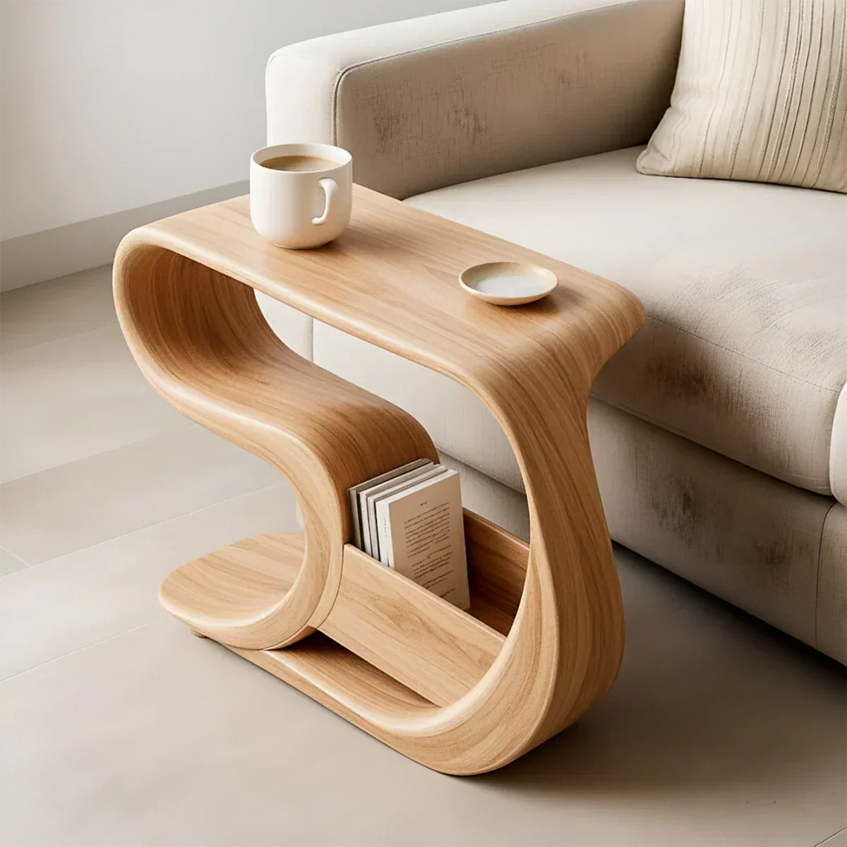 Solid Wood End Table – Modern Rustic Flow - Rustiracraft