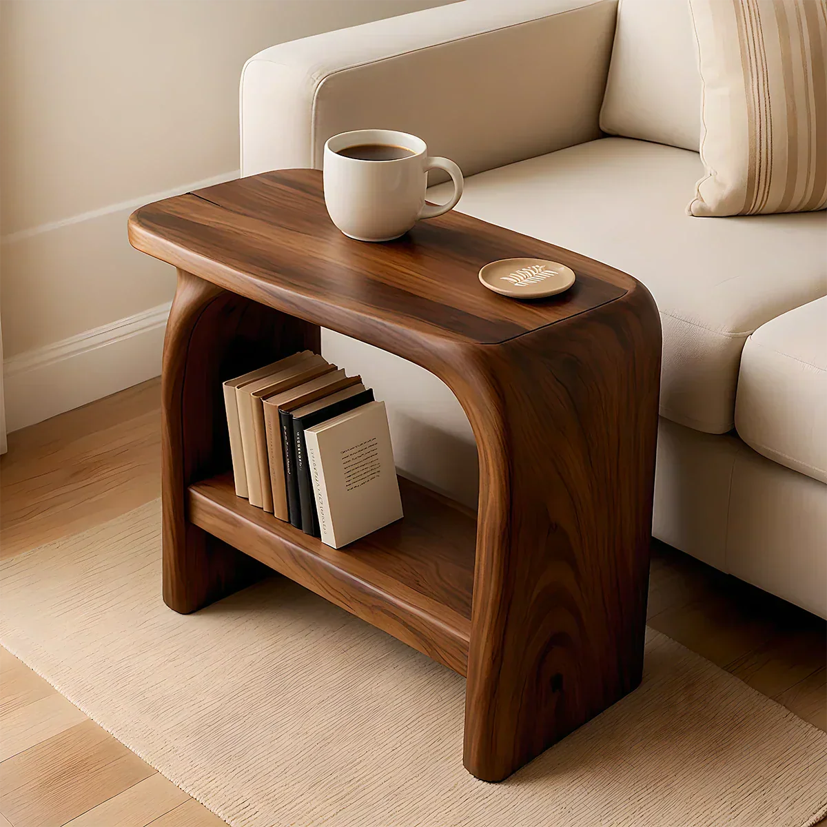Solid Wood End Table – Modern Sculptural Flowform - Rustiracraft