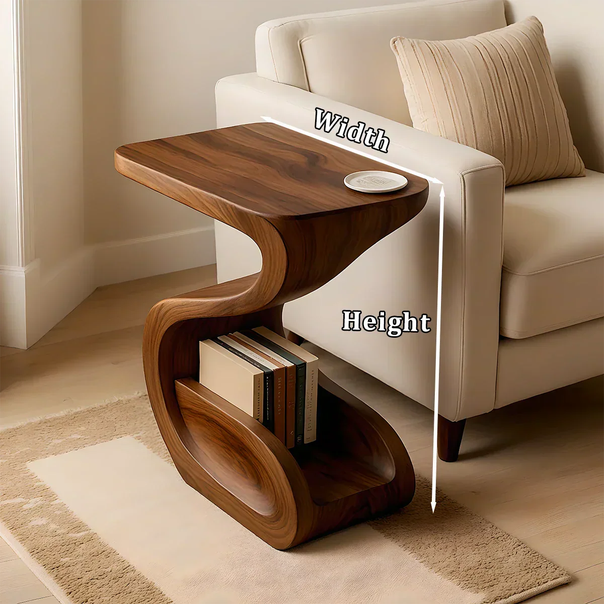 Solid Wood End Table – Modern Sculptural Flowform - Rustiracraft
