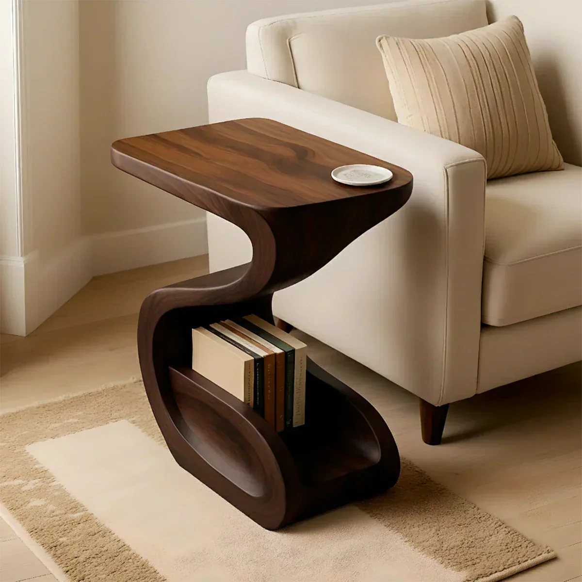 Solid Wood End Table – Modern Sculptural Flowform - Rustiracraft