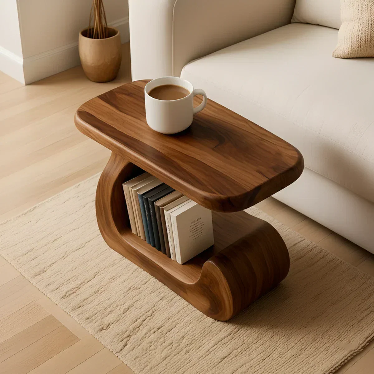 Solid Wood End Table – Modern Sculptural Flowform - Rustiracraft