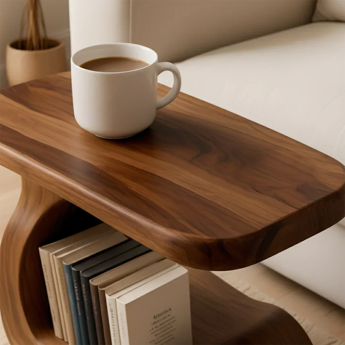 Solid Wood End Table – Modern Sculptural Flowform - Rustiracraft
