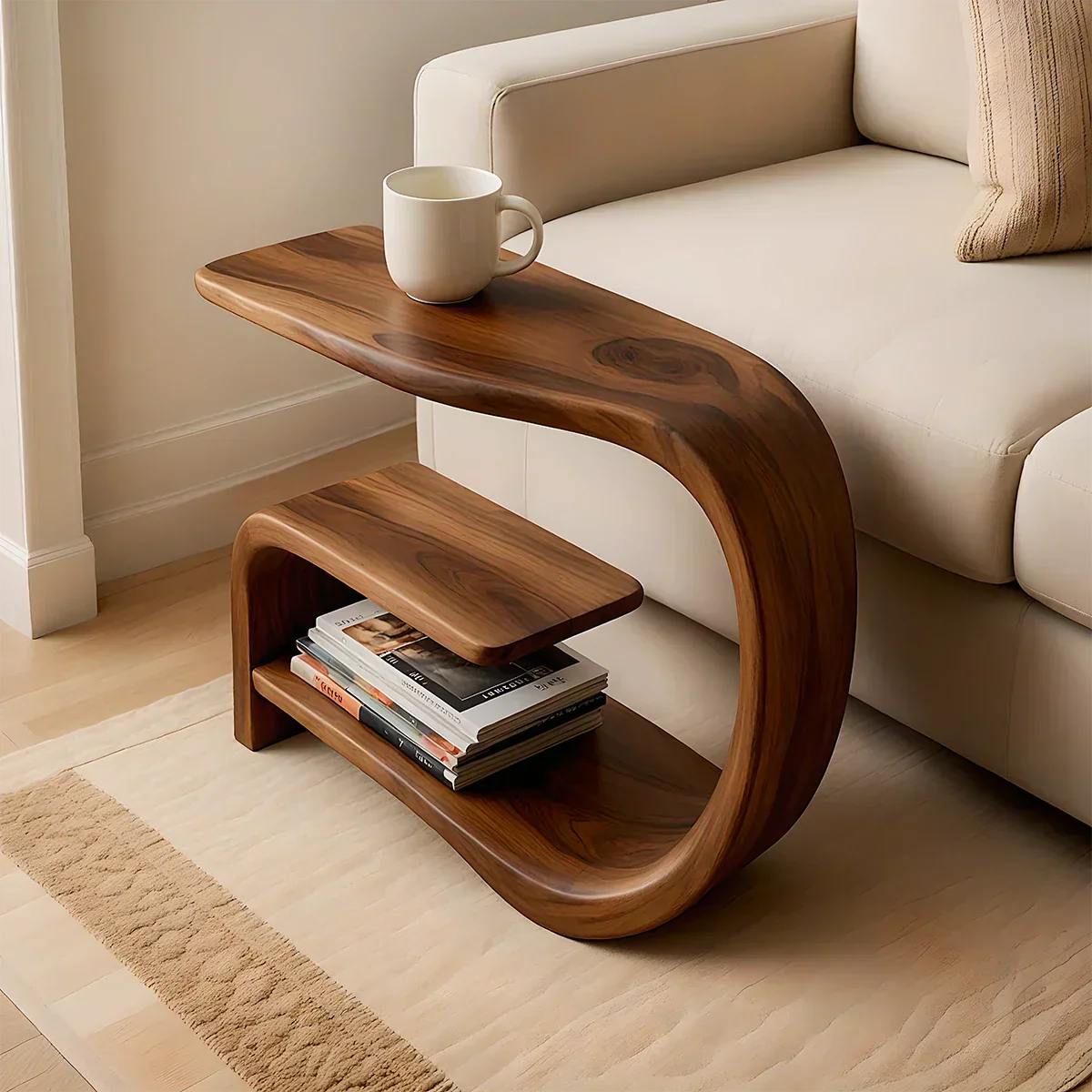Solid Wood End Table – Modern Sculptural Flowform - Rustiracraft