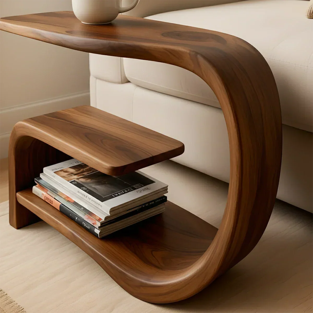 Solid Wood End Table – Modern Sculptural Flowform - Rustiracraft