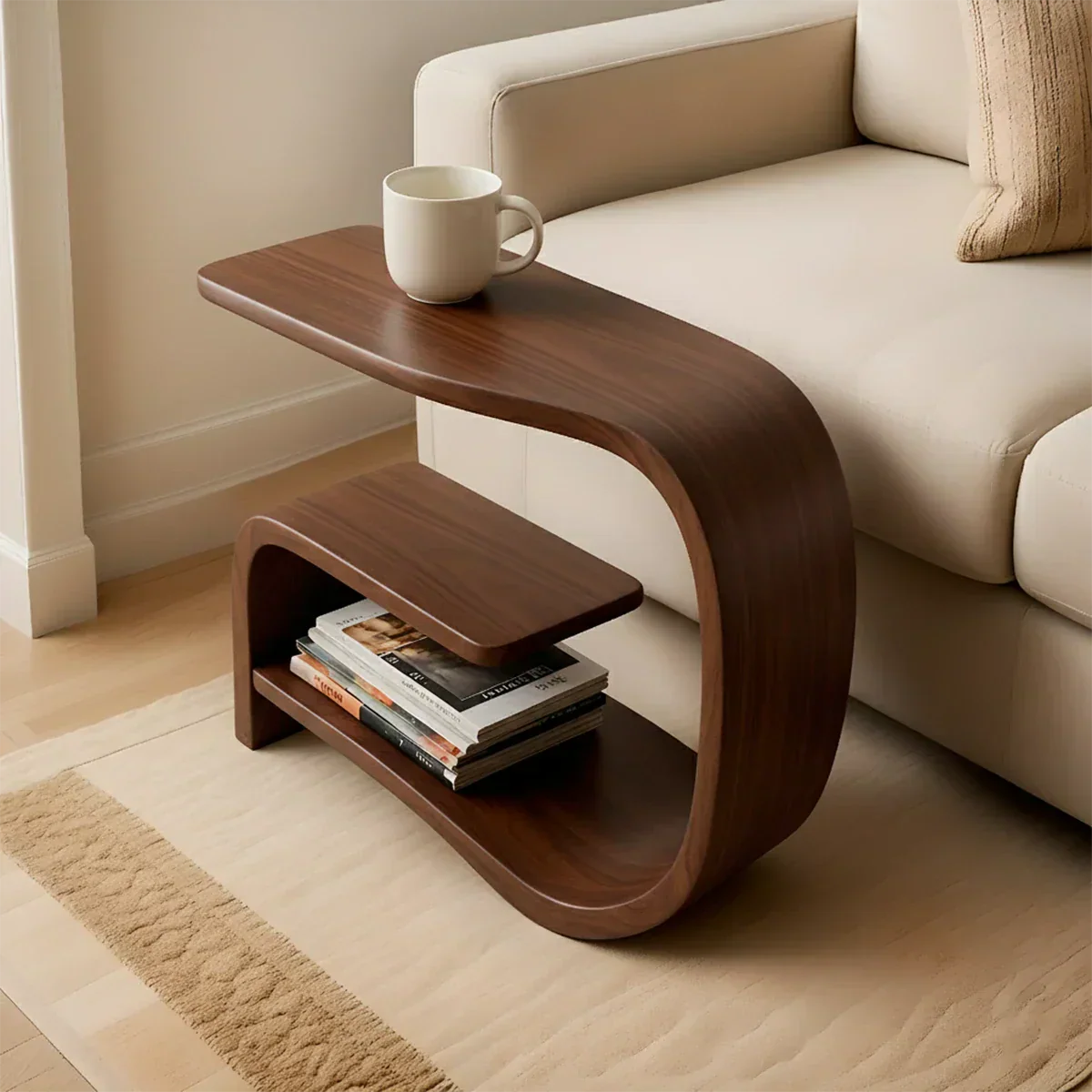 Solid Wood End Table – Modern Sculptural Flowform - Rustiracraft